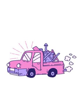 Hurda taşıyan geleneksel dövme kamyonunun hareketli animasyonu