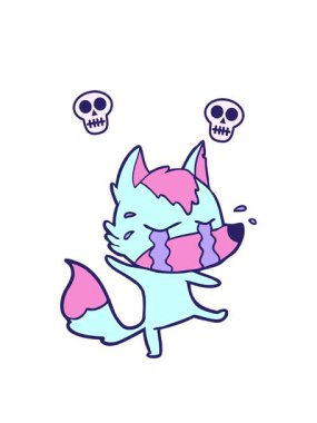 Küçük üzgün tilki çizgi film karakterinin kafatası animasyonu.