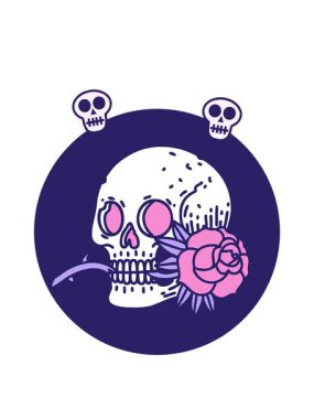 Bir kafatası ve gülün ikonik gotik dövme imgesinin dönen kafatası animasyonu