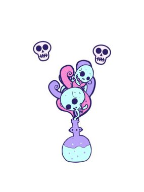 Çizgi film iksiri karalamalarının kafatası animasyonu