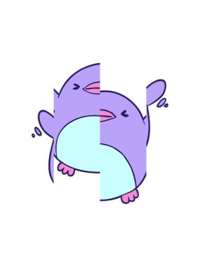 Kanat çırpan sevimli penguen çizgi filminin bölünmüş hareket animasyonu