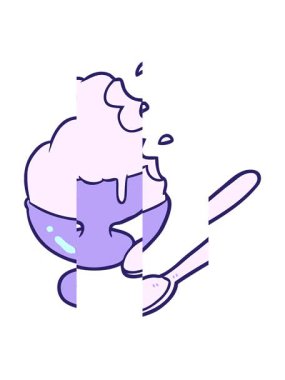 Çizgi filmdeki dondurmalı tatlıyı kasede bölme hareketi.