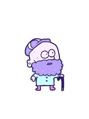 Yanıp sönen radyal çizgiler, bastonlu ve düz şapkalı yaşlı çizgi film adamı animasyonu.