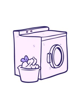 Çizgi film çamaşır makinesi ve çamaşır makinesinin animasyonunu salla ve durdur