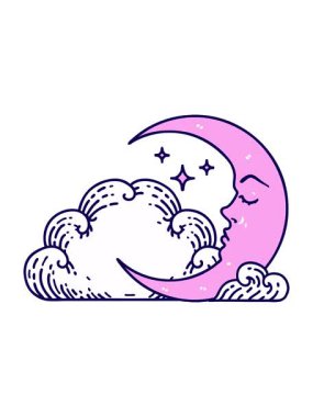 Hilal ve bulutların ikonik dövme şeklindeki neon ışık efektleri.