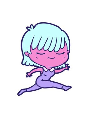 neon renkli çizgi film karakteri kadının dönen hareketli animasyonu