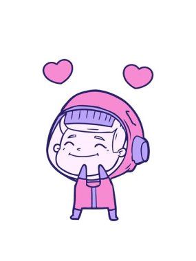 Mutlu bir astronotun dönen kalp animasyonu