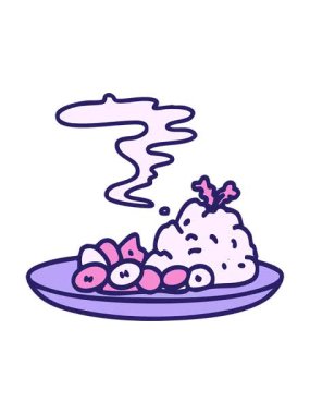 Buharda pişen Japon pilavı ve fasulye yemeğinin basınçlı animasyonu.