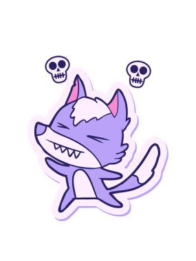 Kızgın bir kurt çizgi filminin yapışkan kafatası animasyonu.