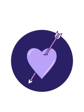 Bir ok ve kalbin ikonik görüntüsünün yanıp sönen radyal çizgileri