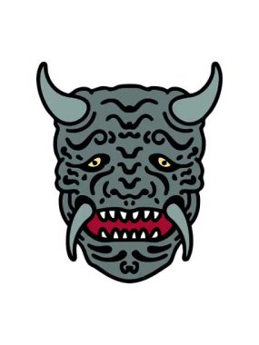 Geleneksel Japon tiyatro kabuki şeytan maskesinin animasyonunu piksel hale getir