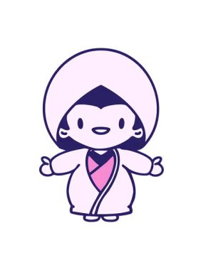 Geleneksel düğün kıyafeti giymiş mutlu bir Japon kadının canlandırma efekti.