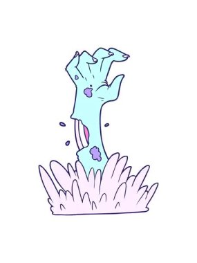 Karikatür zombisinin mezardan yükselişinin titreyen hareketi.