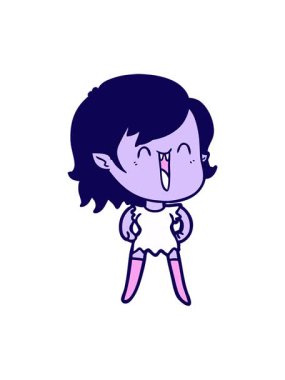 Mutlu bir vampir kızın karalamalarının neon ışık efektleri.