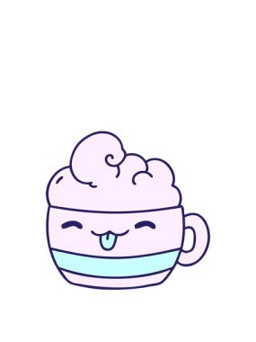 Mutlu bir fincan kahvenin köpüklü çizgi filmini canlandırıyorum.