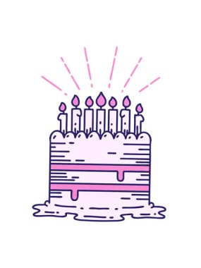 Geleneksel dövme stili doğum günü pastasının titreşimli animasyonu