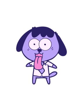 Ofis tişörtü giyen çizgi film köpeğinin hareketli animasyonu.