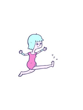 Çizgi film mutlu kadının tekmelenmesinin yatay titreşimli animasyonu