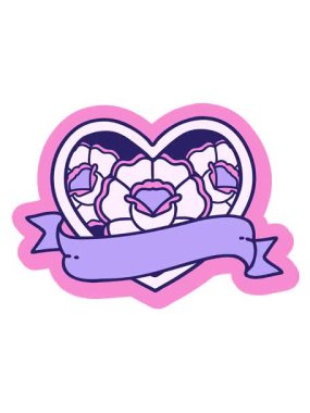 Dövme stilistinin hareketli animasyonunu geleneksel bir kalp ve çiçek tasarımı pankartıyla oynat