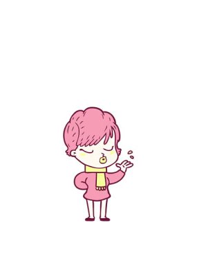 Uyanın ve çizgi film kadını canlandırın. Gözleri parlak bir renkle kapalı.