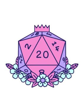 Doğal 20 D20 zarının çiçek elementleriyle sallanan Retro Tattoo hareketli animasyonu