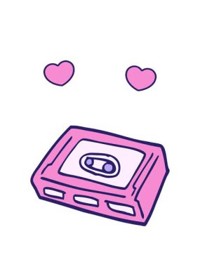 Karikatür karalama retro kaset animasyonu dönen kalpler