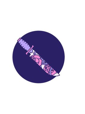 Çiçekli bir hançerin ikonik dövme görüntüsünün yatay titreşimli animasyonu