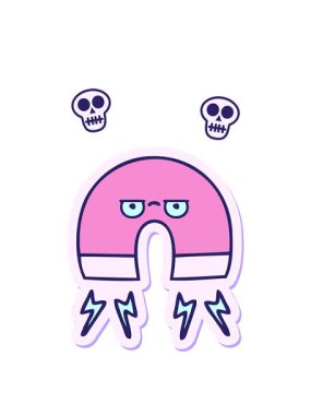 sevimli bir çizgi film mıknatısı çıkartmasının kafatası animasyonu