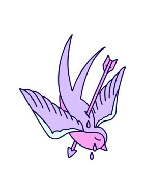 Dövmenin neon ışık efektleri geleneksel kırlangıç ağlama tarzında