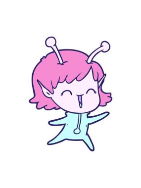 Uzaylı çizgi filminde gülen bir kızın hareketli animasyonu