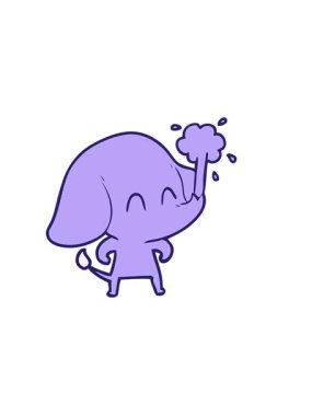 Yatay titreşimli tatlı çizgi film filinin su fışkırtan animasyonu