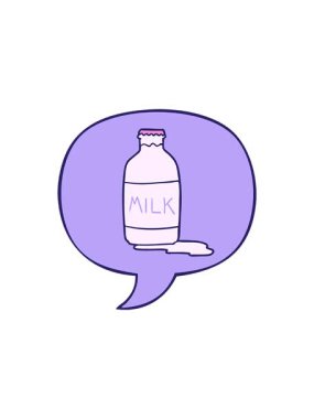 Konuşma baloncuklu taze sütün radyoaktif parlayan çizgi film animasyonu