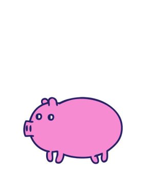 Şişman bir domuzun gölgeli çizgi filminde zıplama hareketi.