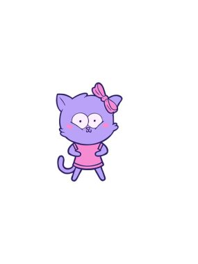 Çizgi film kedisi karakterinin yatay titreşimli animasyonu