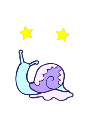 dönen yıldızlar bir salyangozun çizgi film çiziminin animasyonu