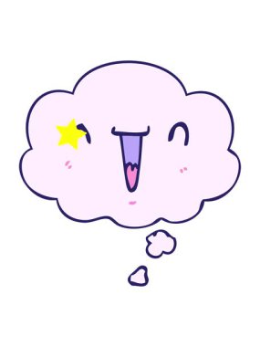 Parıldayan yıldızlar, düşünce baloncuğu ile sevimli mutlu çizgi film suratının animasyonunu etkiler.