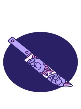 Hançer ve çiçeklerin ikonik dövme imajının hareketli animasyonu