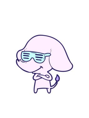 Yanıp sönen radyal çizgiler çizgi film animasyonu kolları çapraz gülümseyen fil.