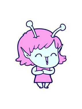 Çizgi film mutlu uzaylı kızın neon ışık efekti animasyonu