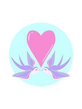 Çizgi film ikonik dövme tarzında kırlangıçların ve bir kalbin hareketli animasyonu