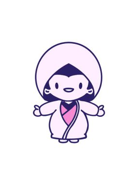 Geleneksel düğün kıyafeti giymiş mutlu bir Japon kadının animasyonuna dikkat çekmek.