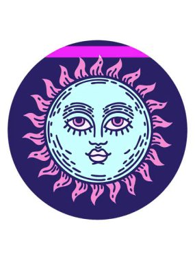 Yüzü dövmeli güneşin animasyonunu güçlendirir.