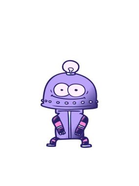 Mutlu karton robotun ampul çizgi film elementi ile hareketli animasyonu