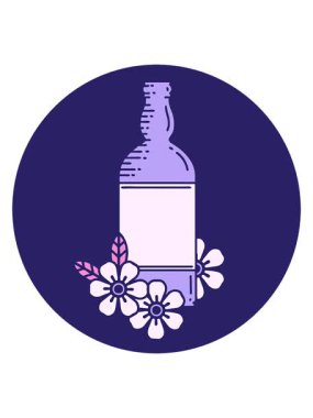 Şarap şişesi yuvarlak tasarımının animasyonunu salla ve durdur