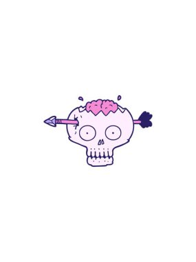 starburst effect animation of cartoon skull with arrow through brain