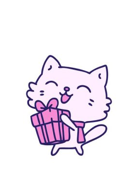 Mutlu, küçük bir kedinin Noel hediyesini tutarken çizdiği animasyon.