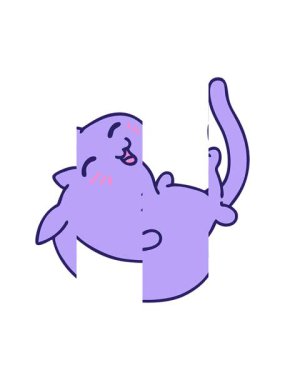 Mutlu bir kedinin gülüşünü gösteren karikatür animasyonu.