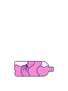 Bir gazoz şişesinin el yapımı çizgi film karalamalarının zıplama hareketi.