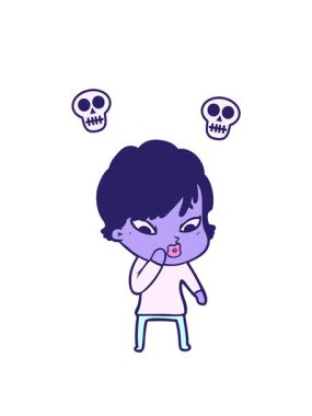 neon tarzı bir çizgi film karakterinin kafatası animasyonu.