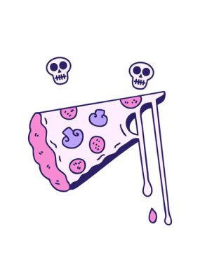 dönen kafatası animasyonu el çizimi tuhaf çizgi film peynirli pizza